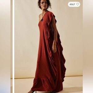 Free People One Shoulder Dress in Deep Red